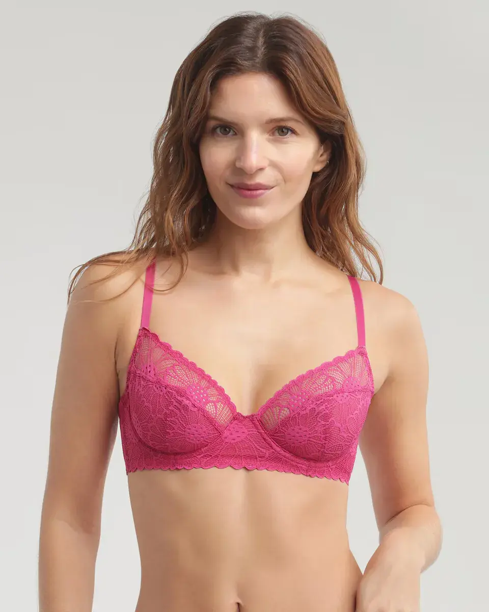 

Кружевной бюстгальтер на косточках с цветочным принтом Dim, фуксия