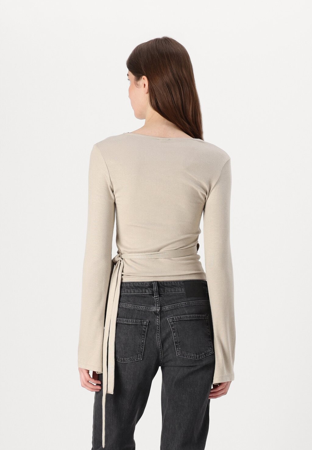 

Топ с длинными рукавами WRAP Gina Tricot, бежевый