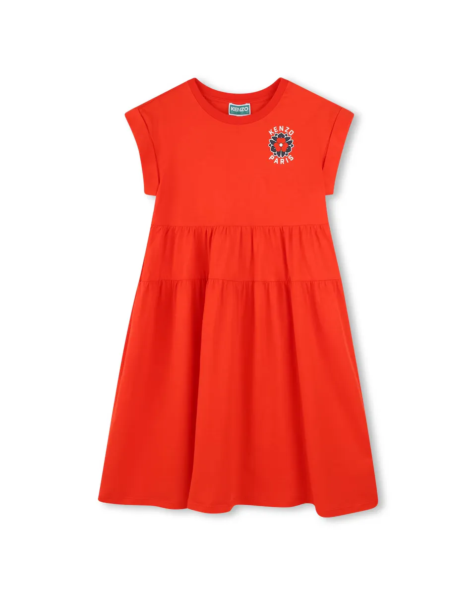 

Платье для девочки 100% хлопок с коротким рукавом Kenzo Kids, красный