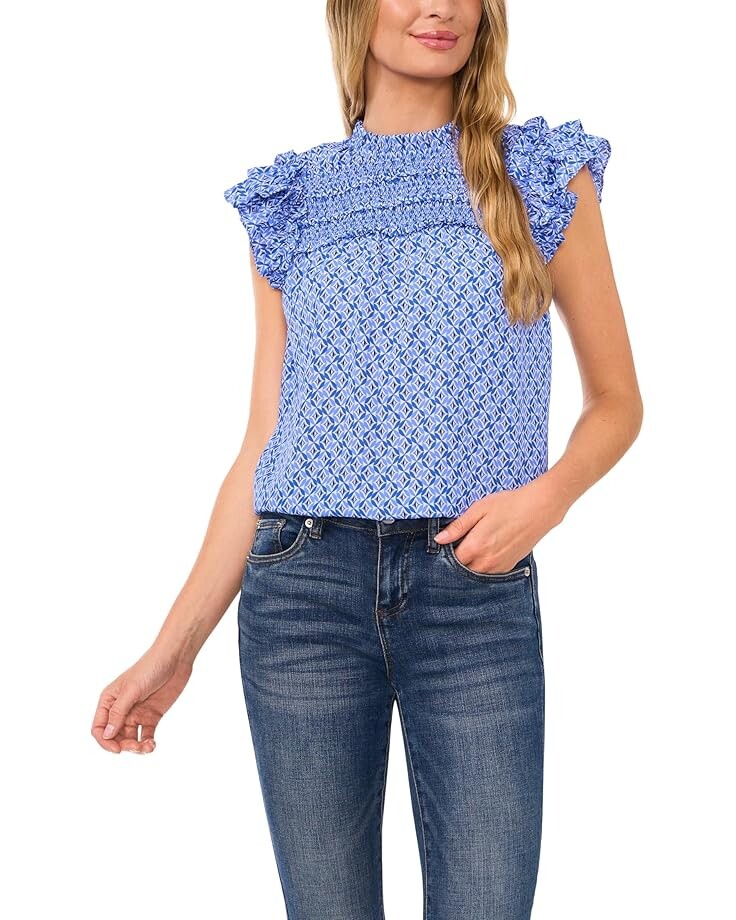 

Блузка CeCe Ruffle Smocked Yoke Babydoll Blouse, цвет Tropic Night