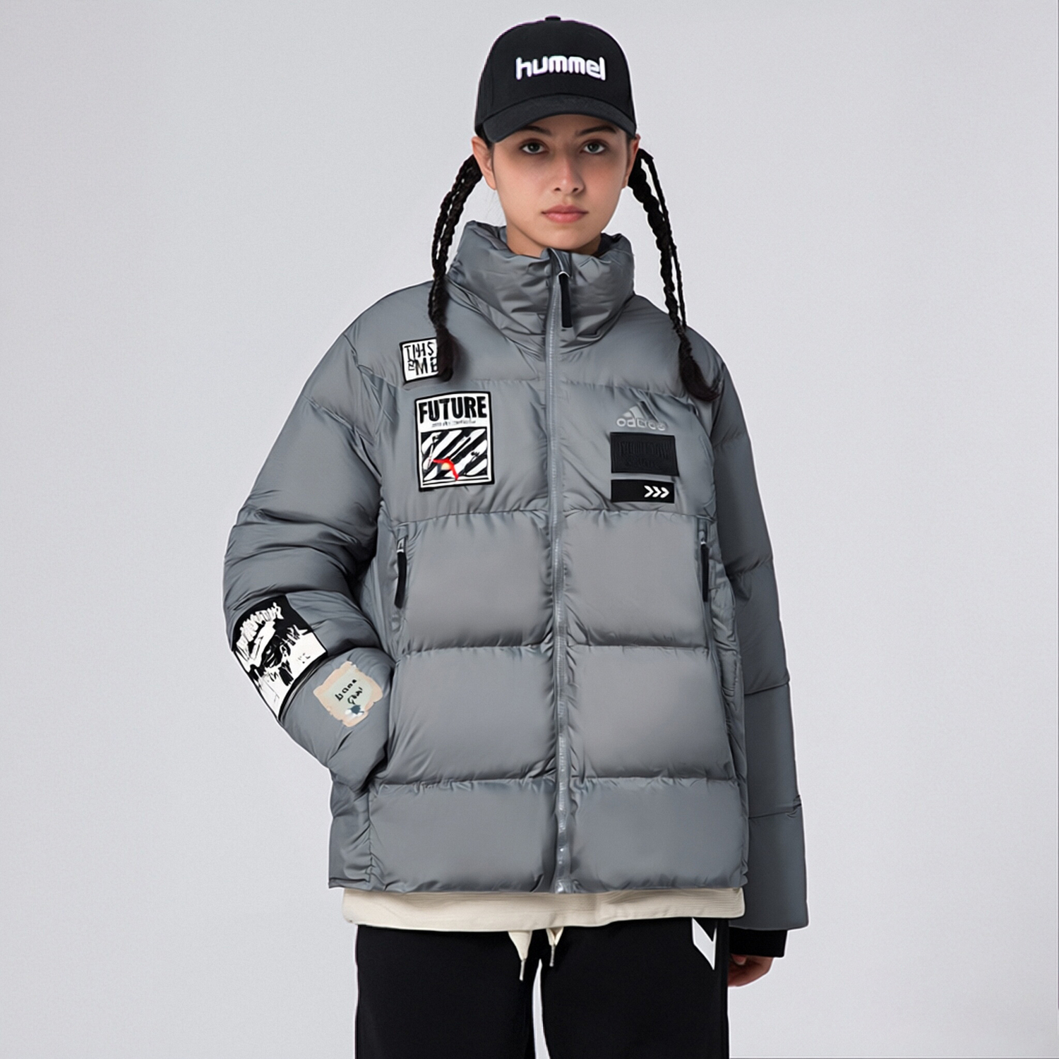 Adidas Пуховик Unisex серый с воротником стойкой умеренной пухлости — фото 4