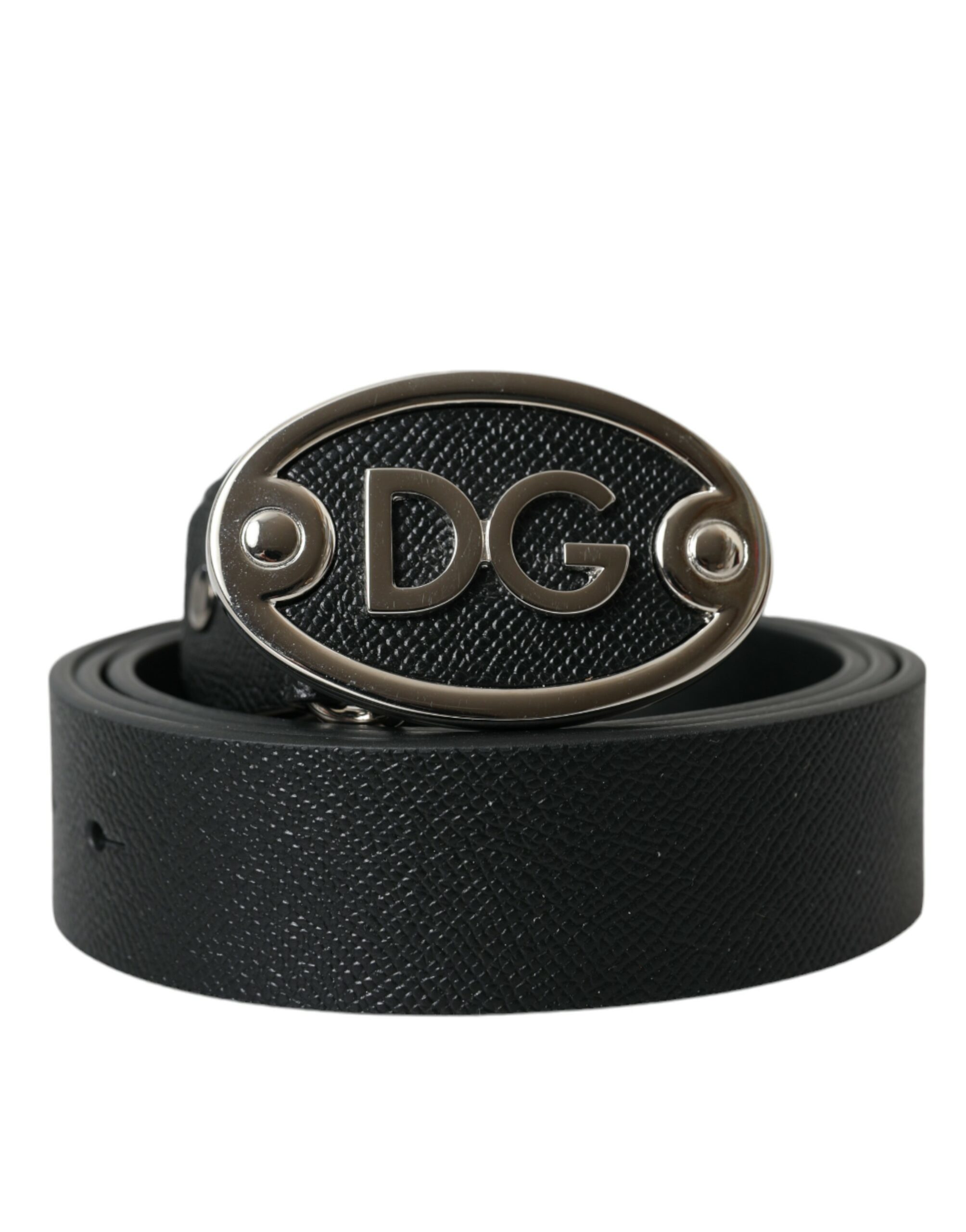 

Черный кожаный ремень с овальной пряжкой и логотипом для мужчин Dolce & Gabbana