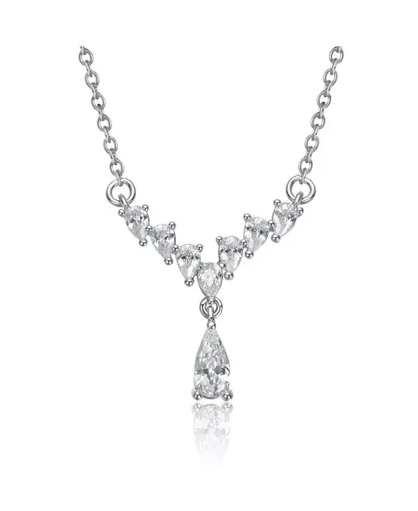 

Y-Образное ожерелье из стерлингового серебра с покрытием из белого золота и прозрачными градуированными кубическими цирконами Genevive, white