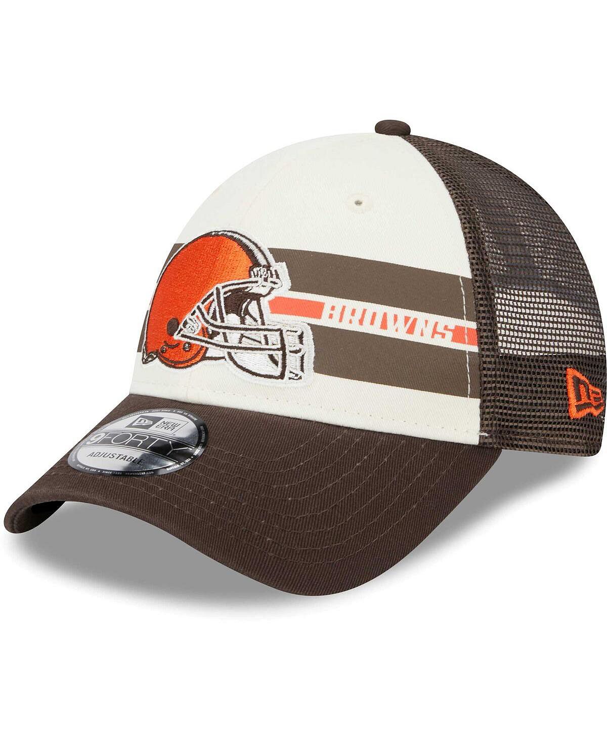 

Мужская кремово-коричневая кепка Cleveland Browns Team Stripe Trucker 9FORTY Snapback New Era