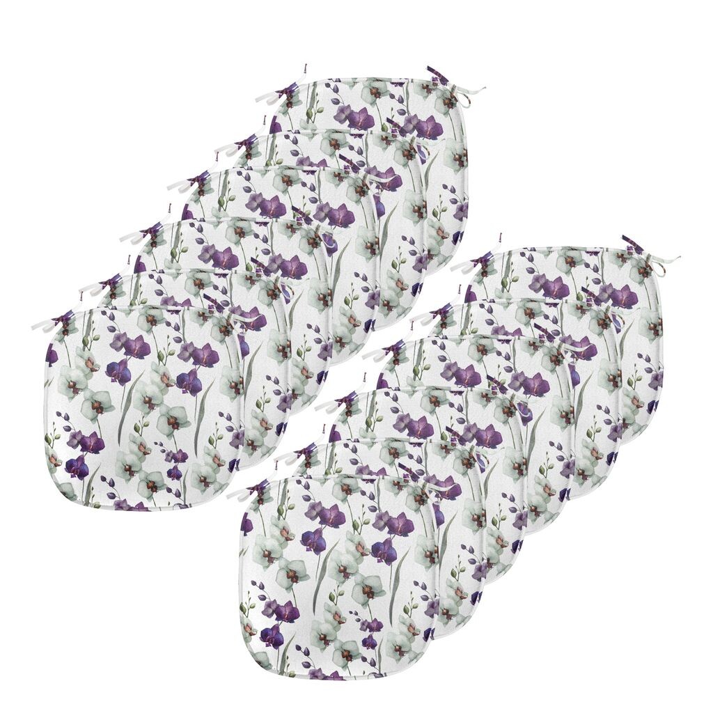 

Подушки на обеденный стул ABAKUHAUS с акварельными цветами, цветение дикой орхидеи, декоративная водонепроницаемая подушка с ремнями для кухонных сидений, 40 см x 40 см — упаковка из 12 шт., белый фиолетовый