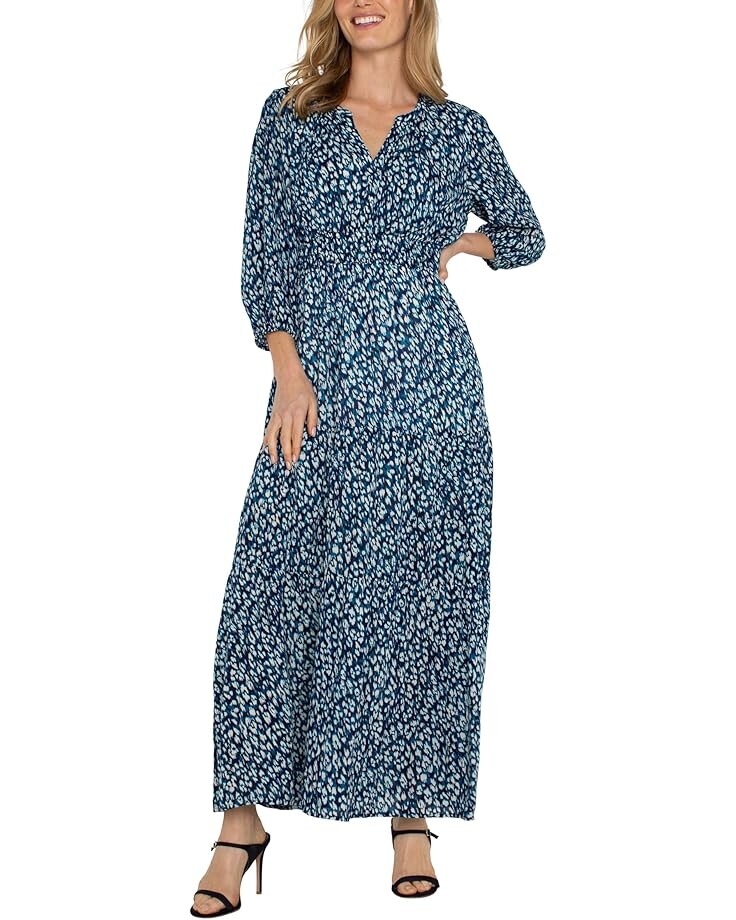 

Платье Liverpool Los Angeles 3/4 Sleeve Tiered Woven Maxi Dress, цвет Blue Topaz Animal