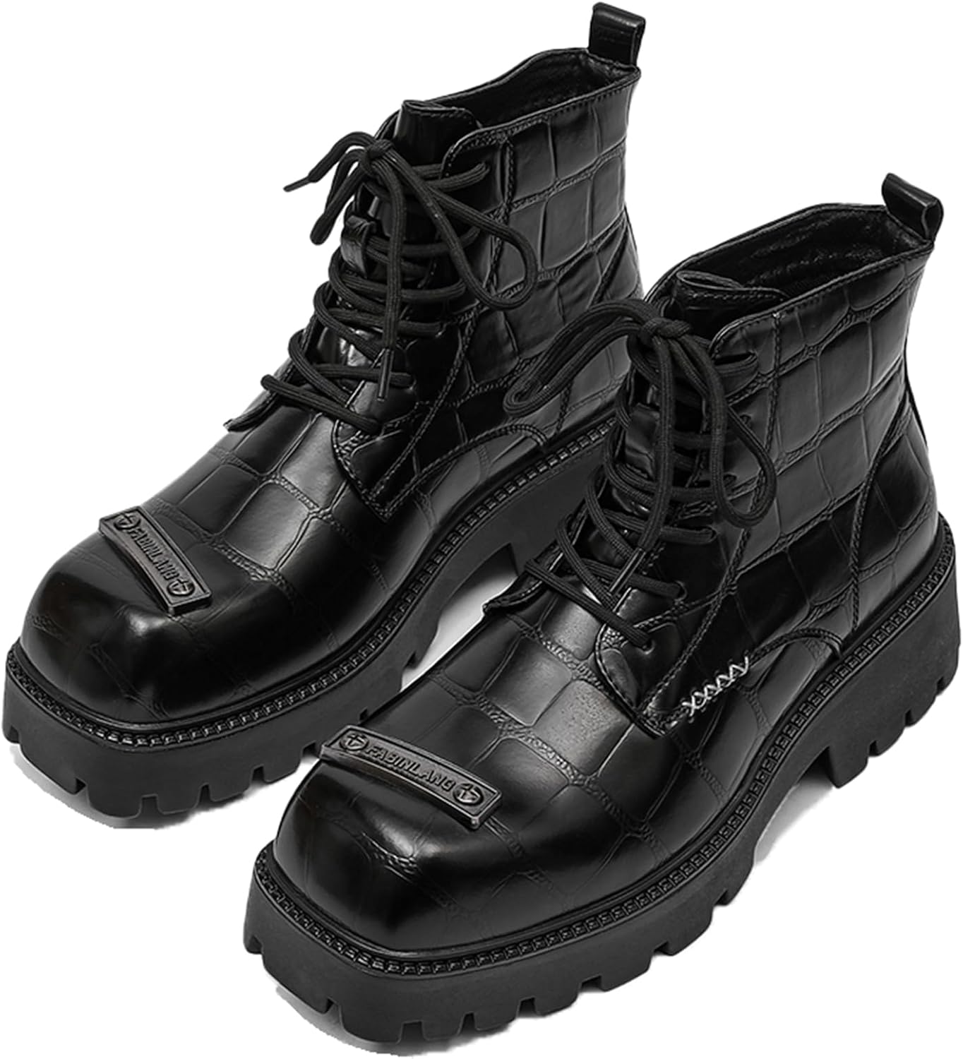 

Мужские кожаные ботинки OXNEUHG с платформой, принтом, носком с металлическим декором, шнуровкой, рифленой подошвой, массивным каблуком, на щиколотку. Подходят для деловых встреч, вождения, офиса, вечеринок- чукка-ботинки, черный