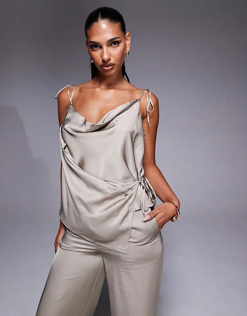 

Атласный драпированный топ-комбинезон ASOS DESIGN цвета шампанского