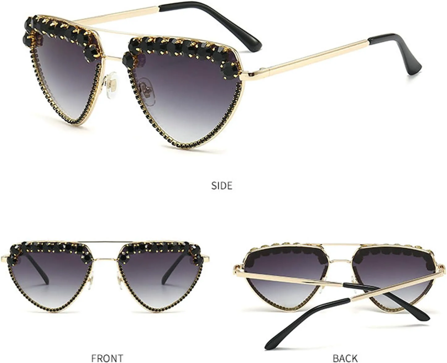 

Солнцезащитные очки Willochra с круглыми кисточками, бриллиантами, стразами, в форме кошачьего глаза, блестящие солнцезащитные очки для вечеринок, 3pcs-gary&red&brwon