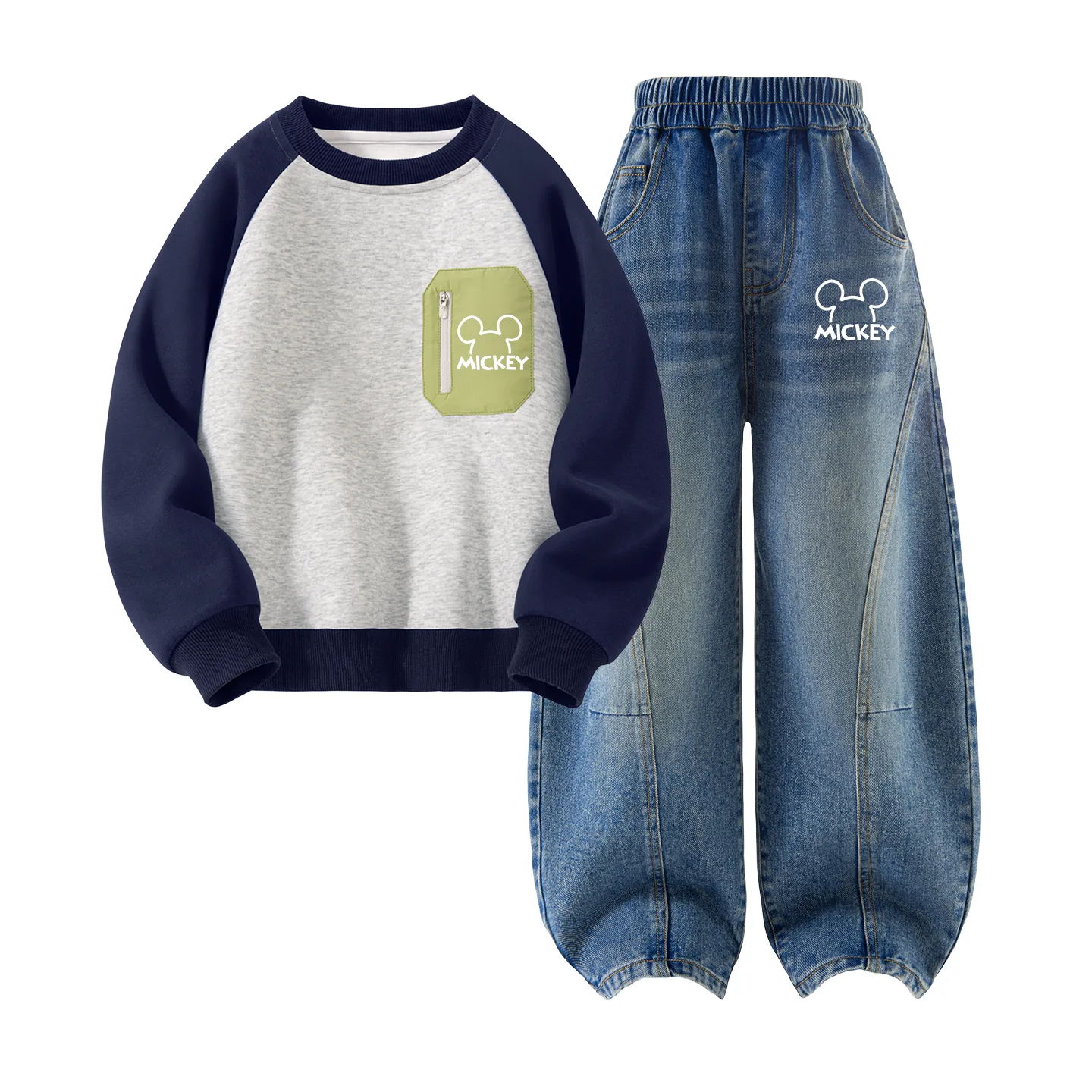 Детская повседневная спортивная футболка с круглым вырезом Disney, Thick Board Line K Blue Coffee+Line K Denim Light Blue — фото 3