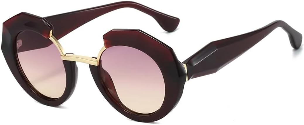 

Солнцезащитные очки для мужчин и женщин - защита UV400 - круглая оправа с леопардовым градиентом в стиле панк для занятий спортом на открытом воздухе и вождения DSVIGF, Red Pink Tea