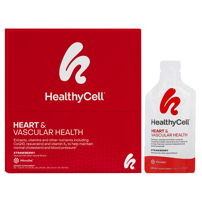 

HealthyCell, Heart & Vascular Health, клубника, 30 гелевых пакетиков по 25 мл (0,84 жидк. Унции)