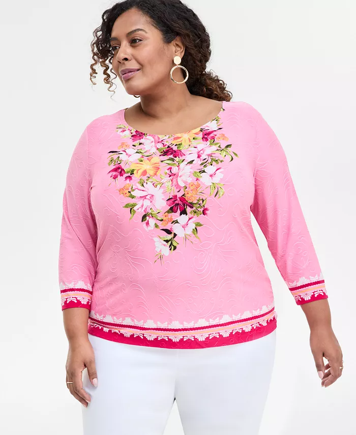 

Топ с принтом и рукавом 3/4, Plus Size JM Collection, красный