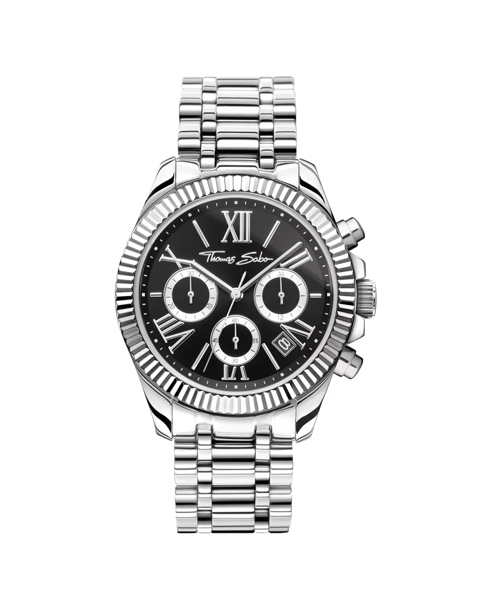 

Женские часы Divine Chrono из серебристой стали с черным циферблатом Thomas Sabo, серебрянный