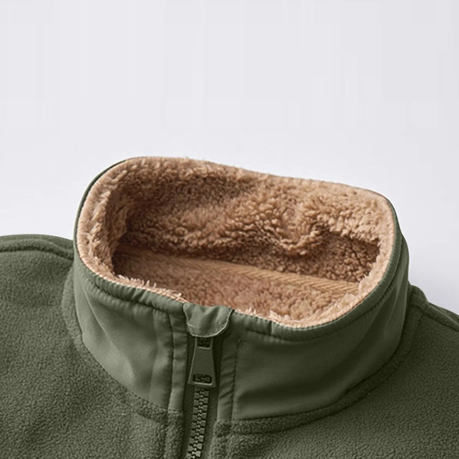 Куртка Sherpa мужская на подкладке из шерсти, утепленная искусственной овчиной, уютная теплая флисовая куртка с воротником стойкой и молнией, зимняя верхняя одежда Generic, зеленый — фото 3