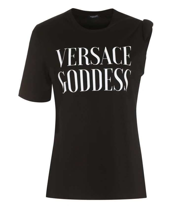 

Хлопковая футболка с принтом Goddess спереди Versace, черный