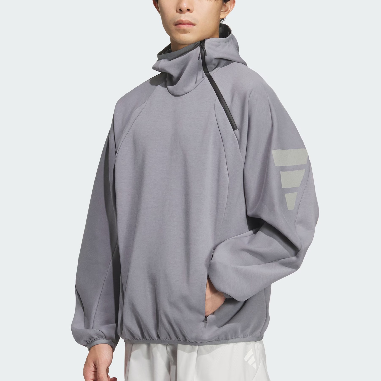 Толстовка FOS FUTURE STYLE с капюшоном мужская Adidas, светло-серый — фото 2