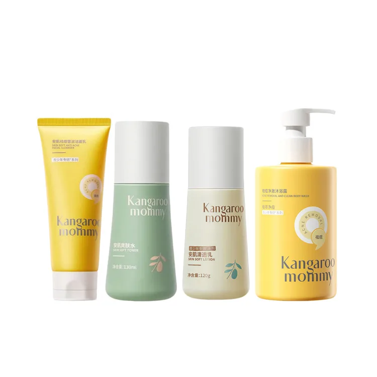 Набор для ухода за кожей подростков Kangaroo Mommy, Acne-Fighting Cleanser 100g+Toner 130ml+Lotion 120g+Shower Gel 500ml