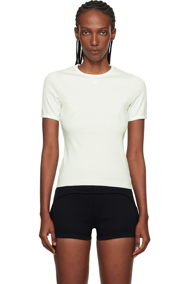 

Courrèges Синяя контрастная футболка с фирменным рисунком