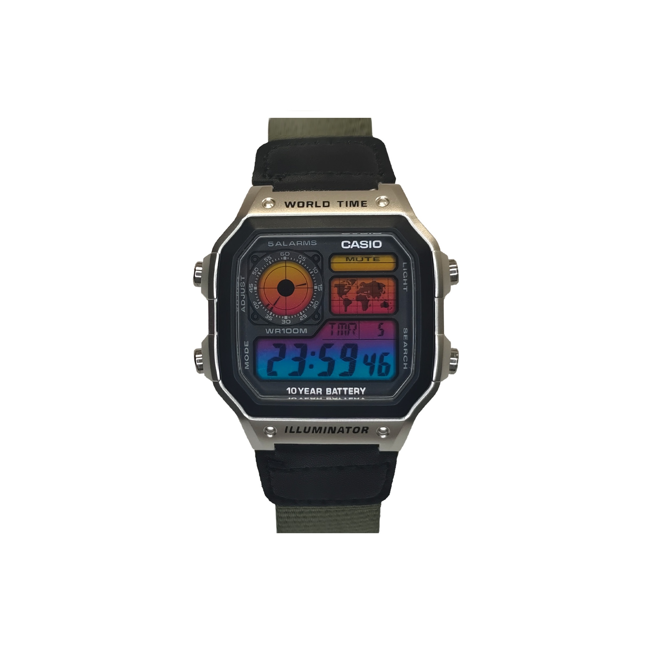 

CASIO Часы Unisex YOUTH Black Watch, Rainbow Steel Block Wrist Brace in Green