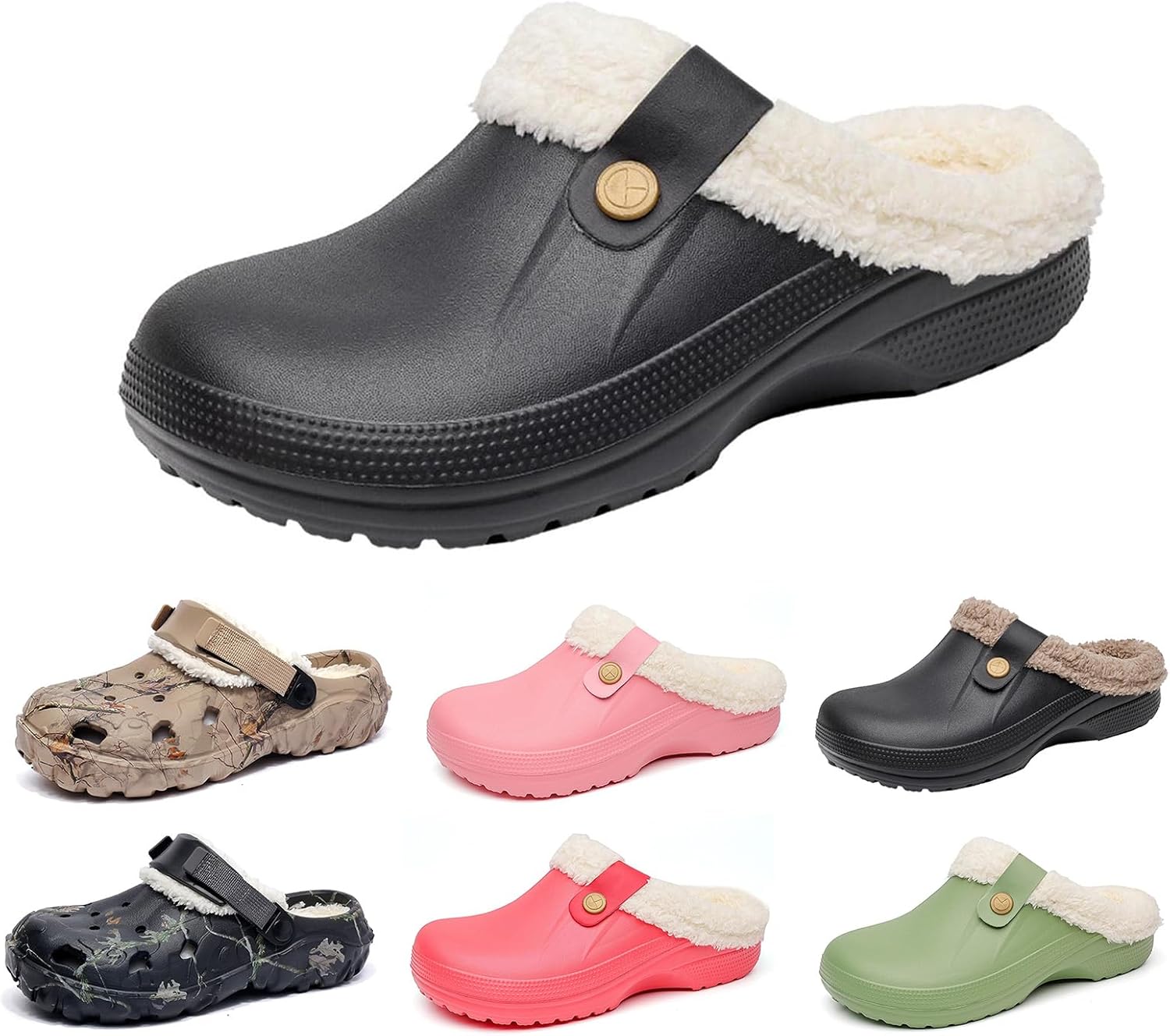 

Меховые сабо для женщин и мужчин, теплые пушистые тапочки, сандалии с поддержкой свода стопы, слипоны и сабо, удобная зимняя обувь для дома, противоскользящая резиновая подошва, повседневные тапочки для улицы и дома, унисекс Zwrxw, белый/черный