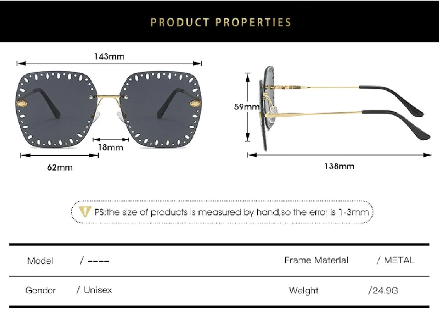 

Солнцезащитные очки без оправы для женщин и мужчин, модные винтажные очки класса люкс, уличная фотография, защита от ультрафиолета UV400 TKKTLLT, Gold Blue Pink