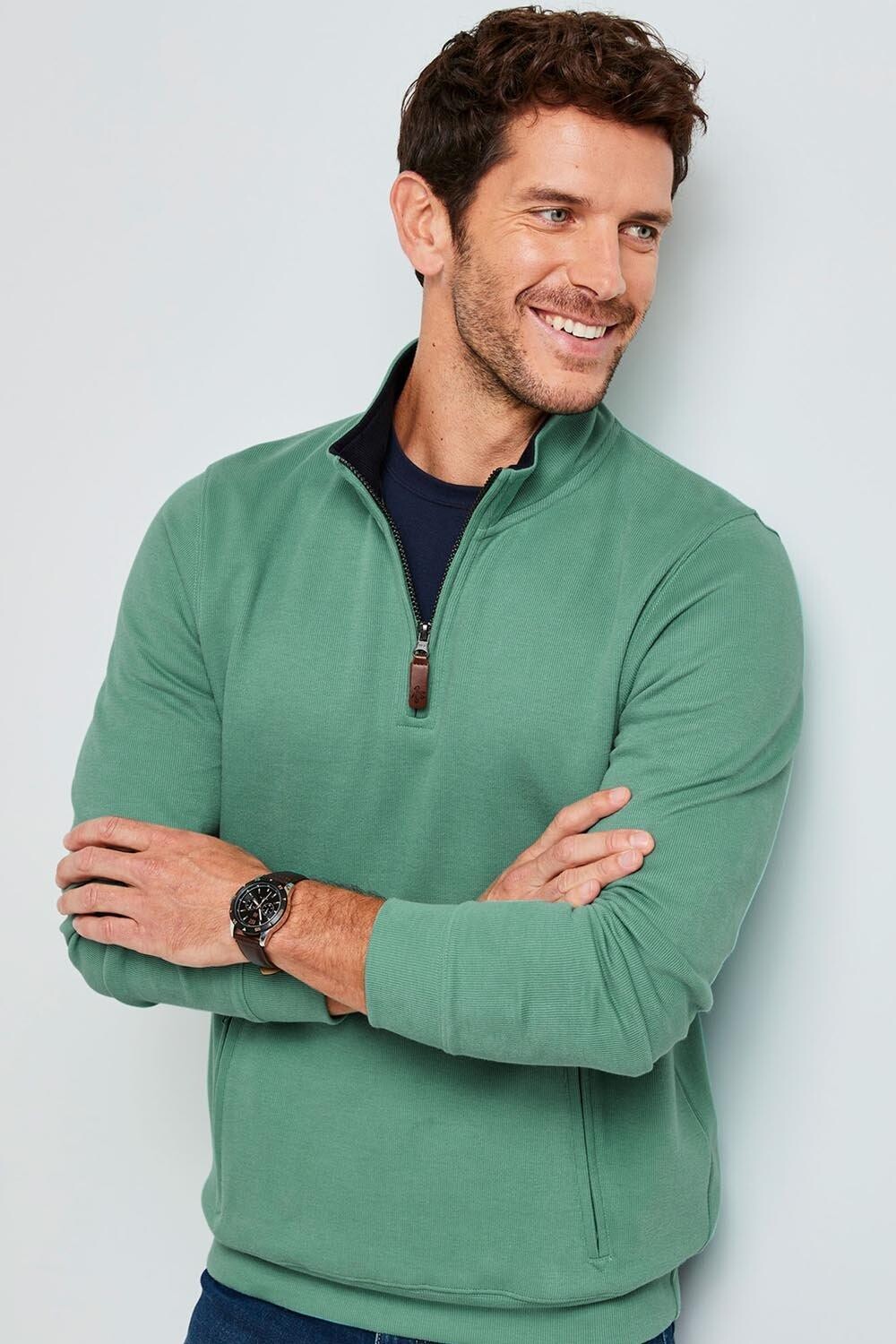 

Толстовка на молнии до половины Half Zip Brushed Rib Top Cotton Traders, зеленый