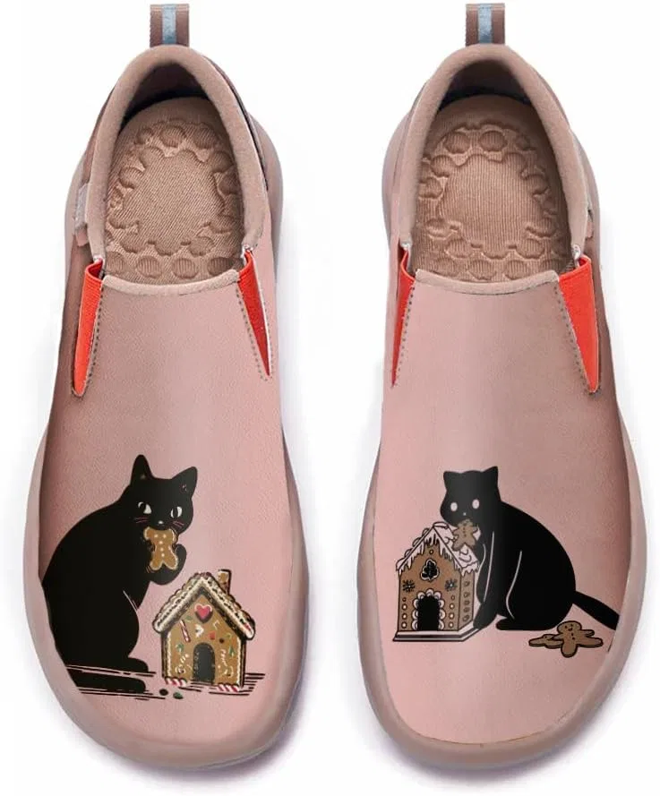 Мокасины расписанные вручную мужские, Pink and Black Cat-01 Solepulse