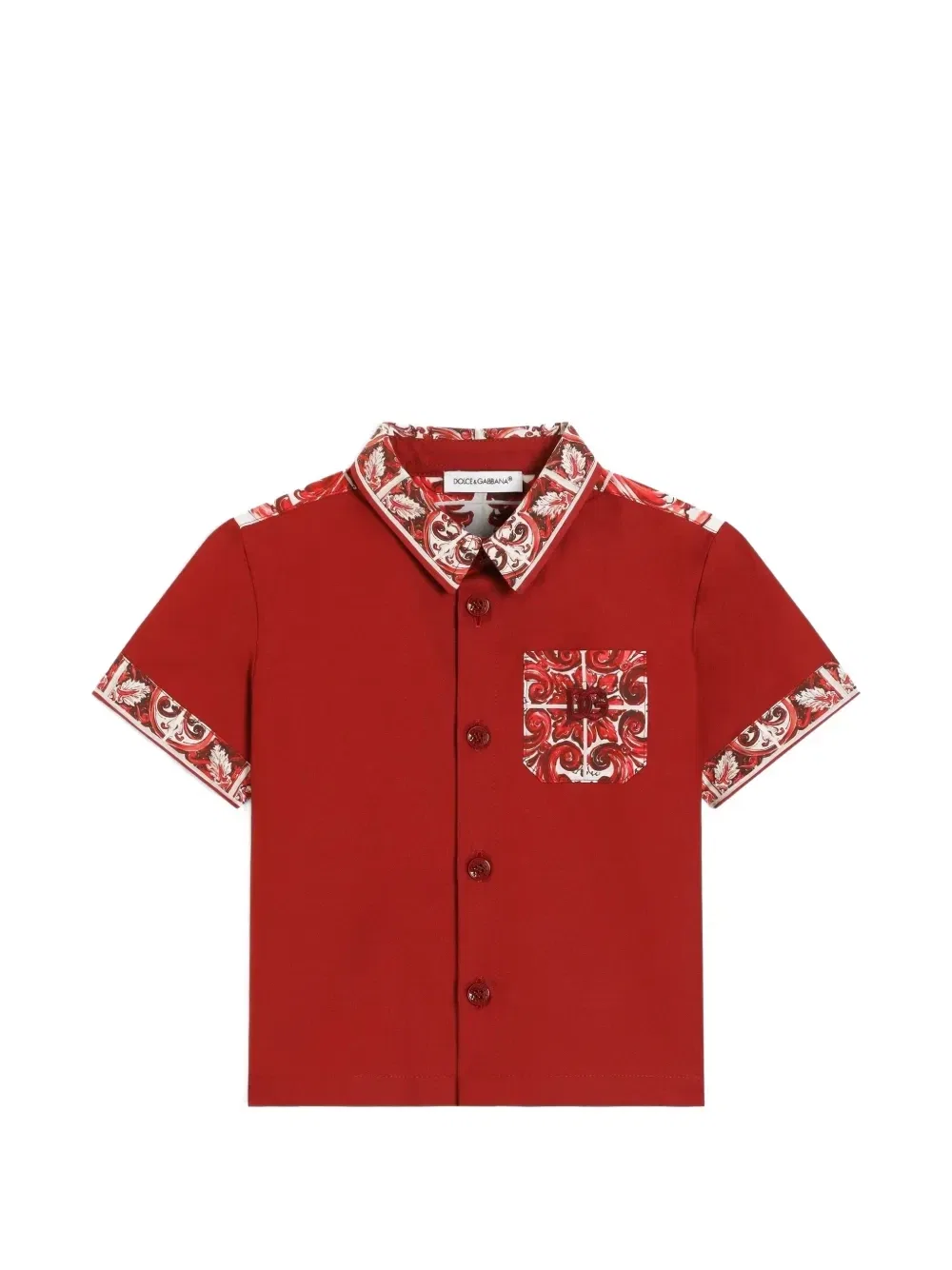 Поплиновая рубашка с принтом "майолика" Dolce & Gabbana Kids, красный