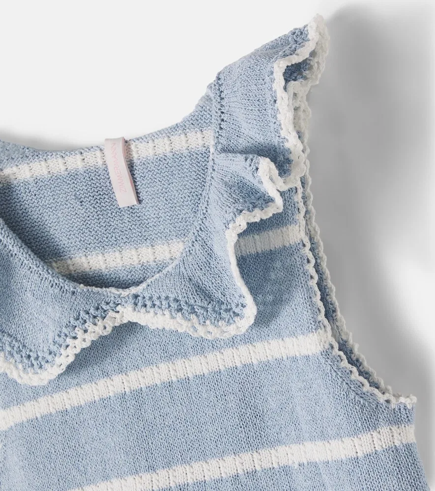 Полосатый вязаный топ из хлопковой смеси Zimmermann Kids, синий — фото 4