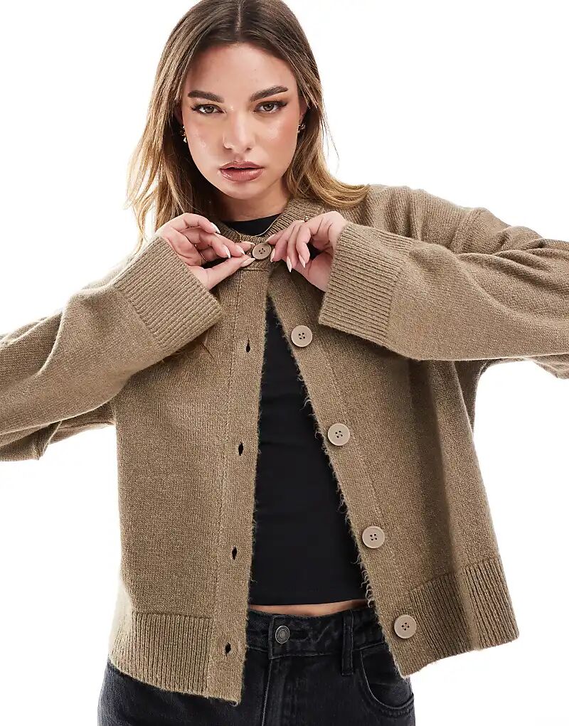 

Кардиган с круглым вырезом в серо-коричневом цвете ASOS DESIGN