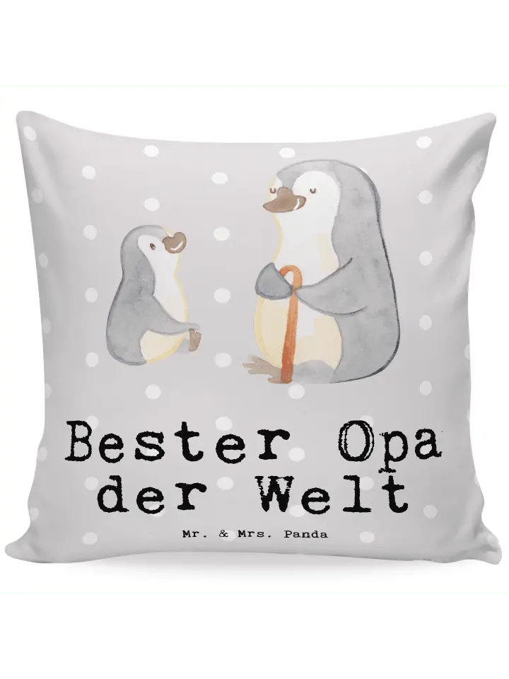 

Подушка Mr & Mrs Panda 40x40 Pinguin Bester Opa der Welt, пастельно-серый