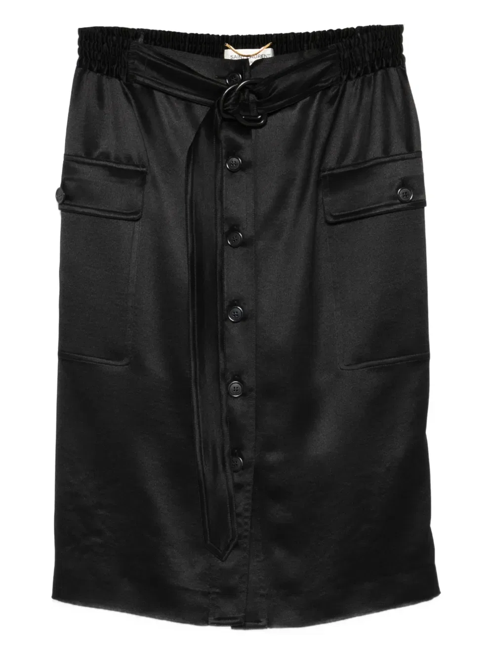 Мини-юбка с поясом и пуговицами Saint Laurent, черный