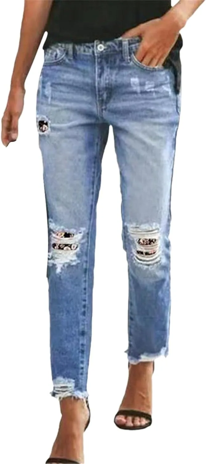 

Женские джинсы Boyfriend с высокой талией, прямые, рваные