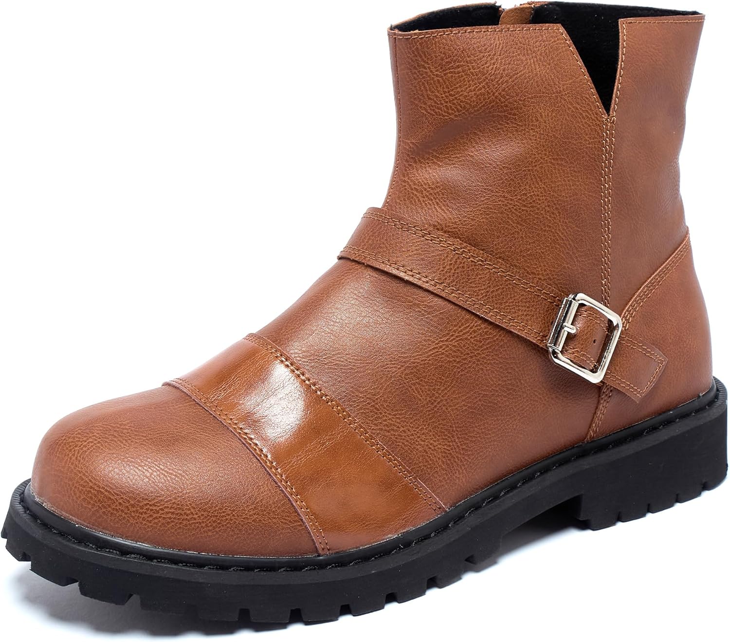 

Мужские премиальные кожаные ботинки с круглым носком, модные повседневные ботинки, на молнии, деловые повседневные ботинки, высокие ботинки, мотоциклетные ботинки, мягкие, подошва из EVA против скольжения, прочные Generic, коричневый