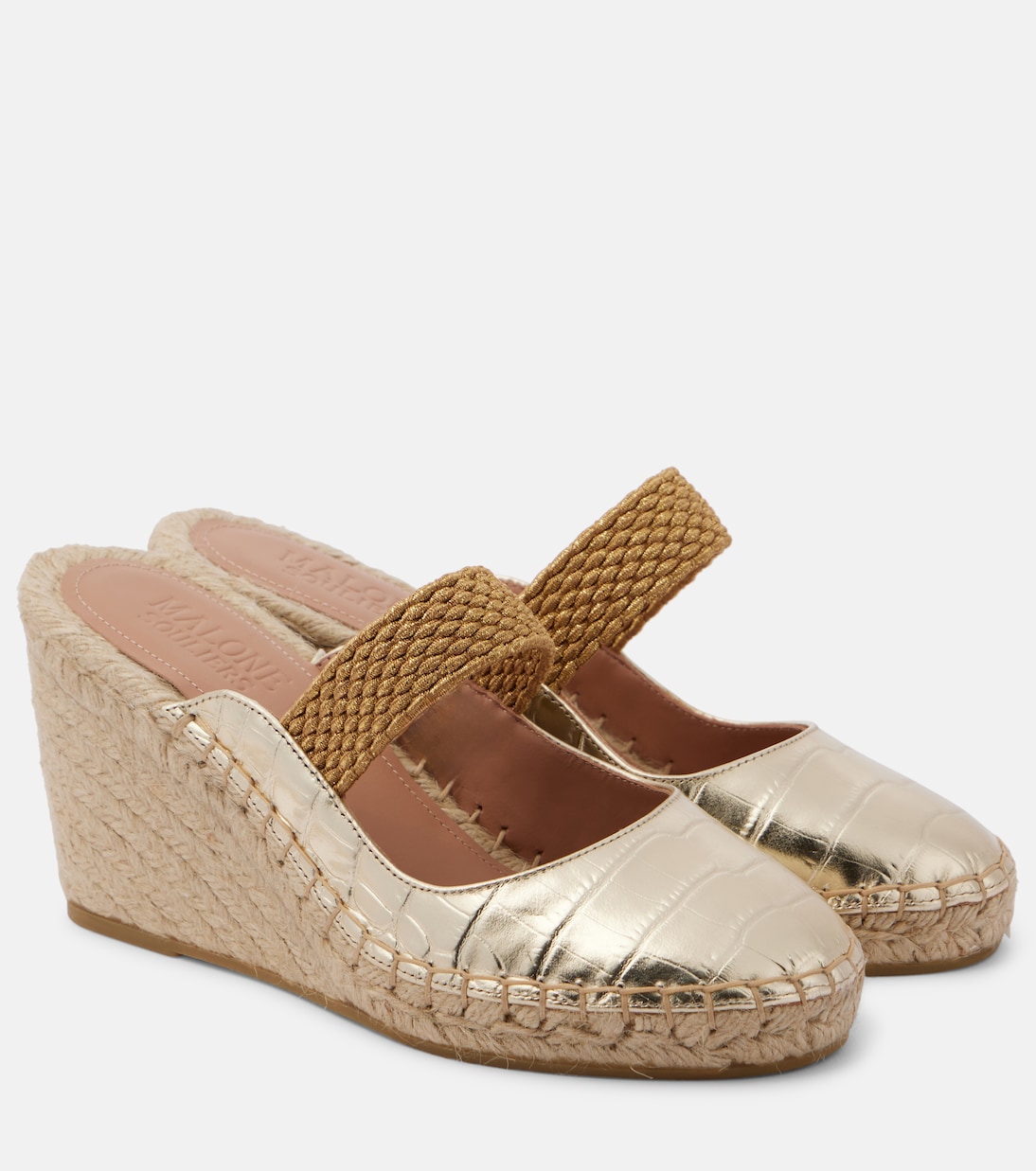 Эспадрильи Siena 70 из металлизированной кожи на танкетке Malone Souliers, Platino