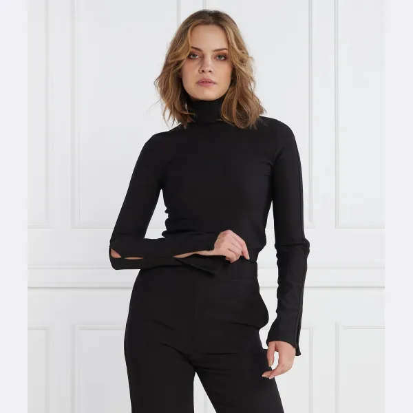 Водолазка стандартного кроя с разрезом в рубчик и воротником-стойкой Calvin Klein, черный — фото 2