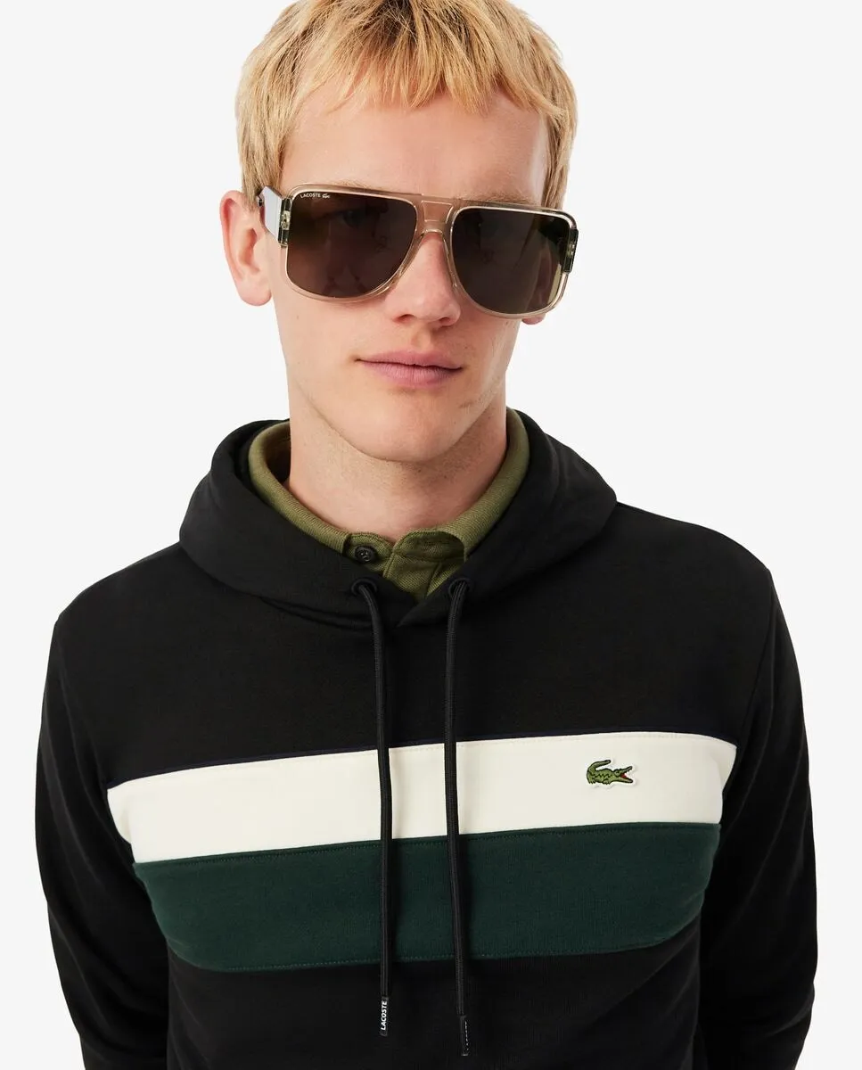 Мужская толстовка с капюшоном из флиса с цветными блоками синего цвета Lacoste — фото 3