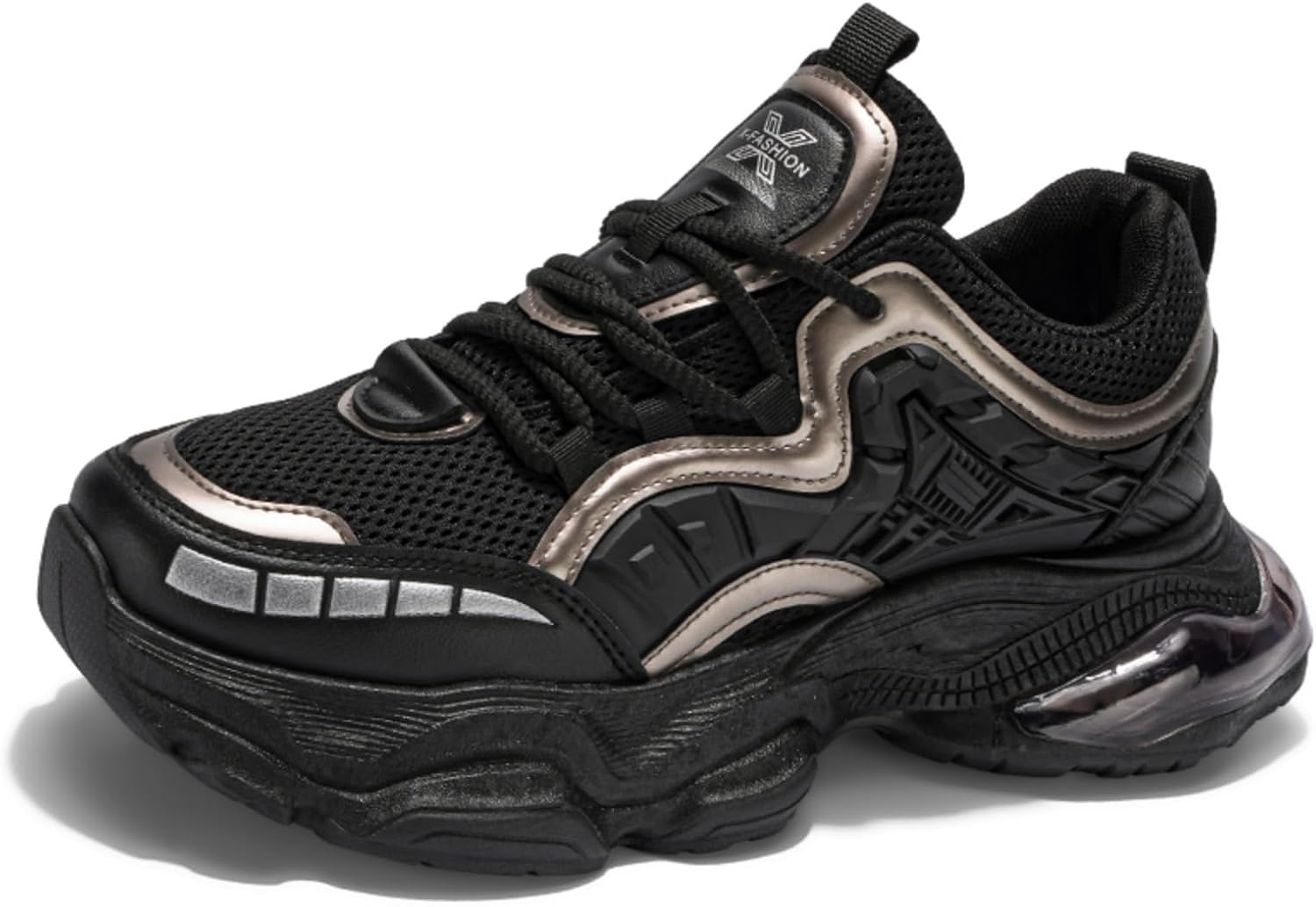 

Мужские кроссовки Netehadi с дышащей сеткой, массивной платформой, шнуровкой, повседневные, с закругленным носком, удобные, с нескользящей подошвой для бега, ходьбы и тенниса, черный