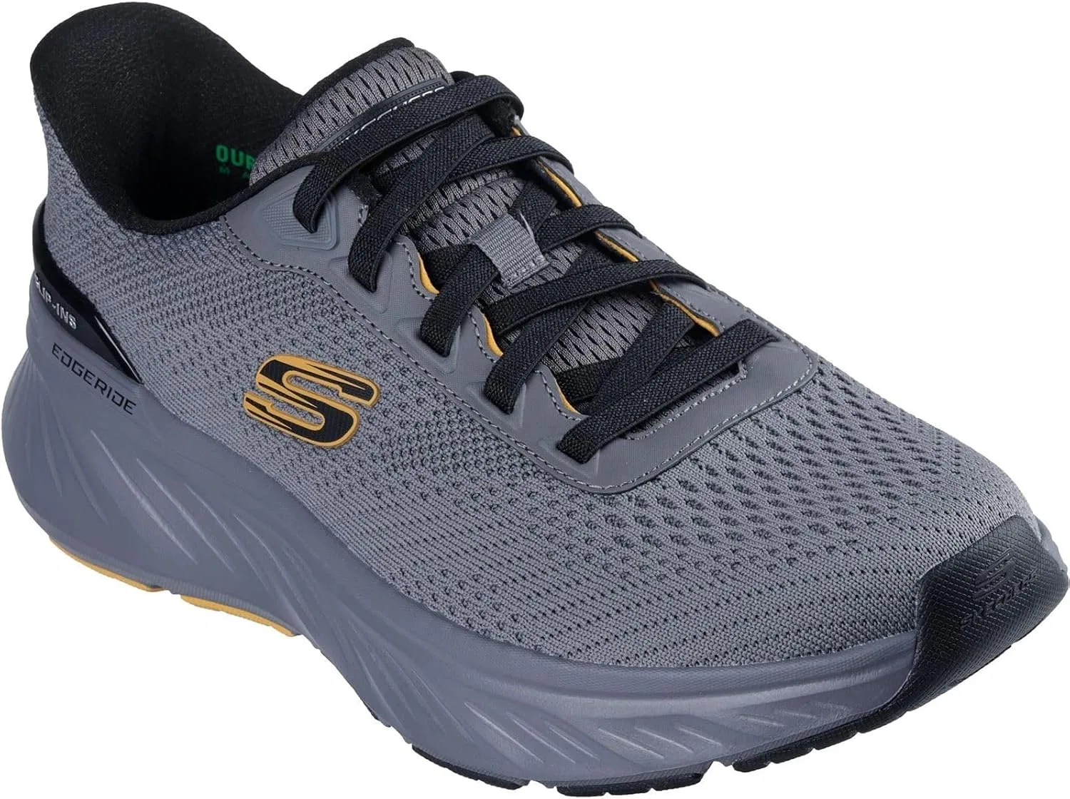 Кроссовки Skechers 232846 EDGERIDE, угольно-желто-серые, мужские, на шнурках, тканевые, без шнурков