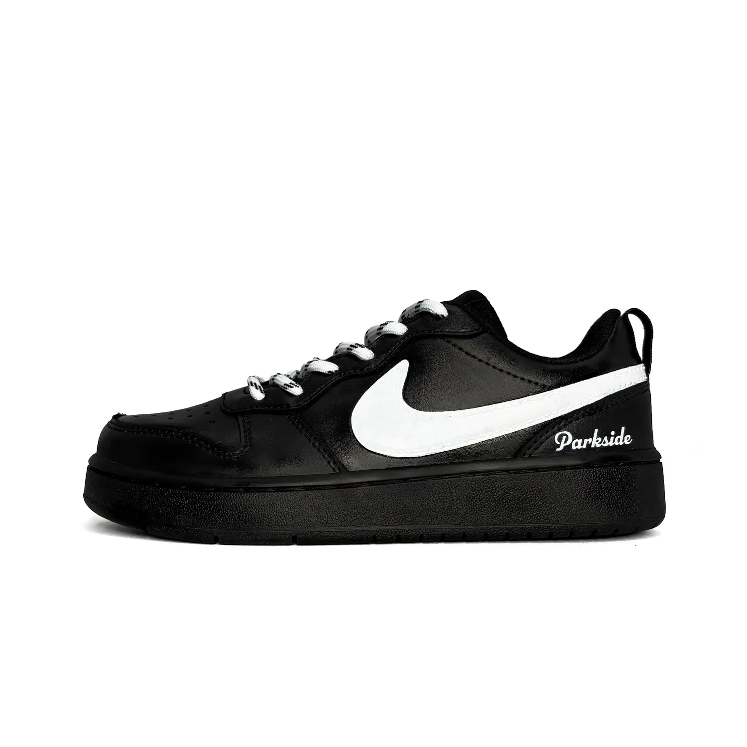 

Nike Court Borough Simple White Leather Slip Resistant Abrasion Resistant Low top Kids' Skateboarding Shoes Black White