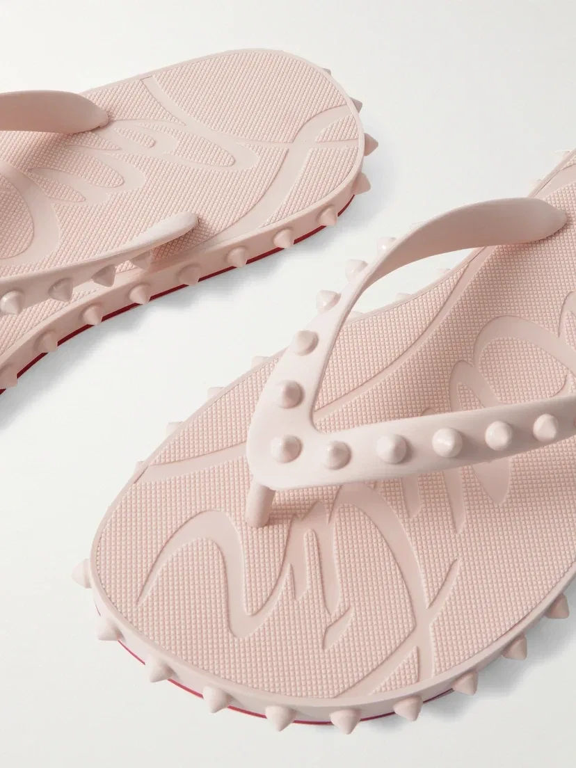 Резиновые шлепанцы Super Loubi с заклепками Christian Louboutin, бежевый — фото 4