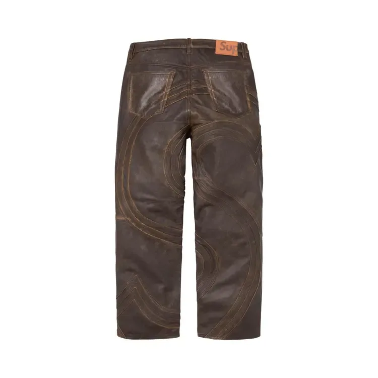 Джинсы Supreme S Logo Leather Baggy 5-Pocket Jean 'Brown' — фото 2
