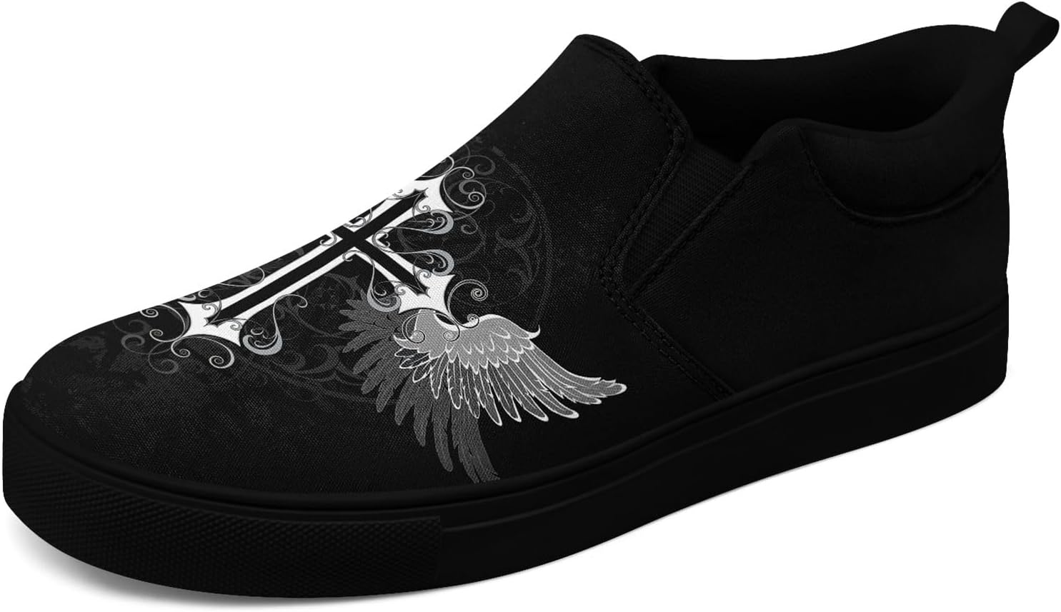 

Крутые настраиваемые низкие кеды из канвы в готическом стиле для мужчин и женщин с черепами и цветочным принтом, слипоны, легкие и удобные, уличная обувь Coolcustomize, черный/серый