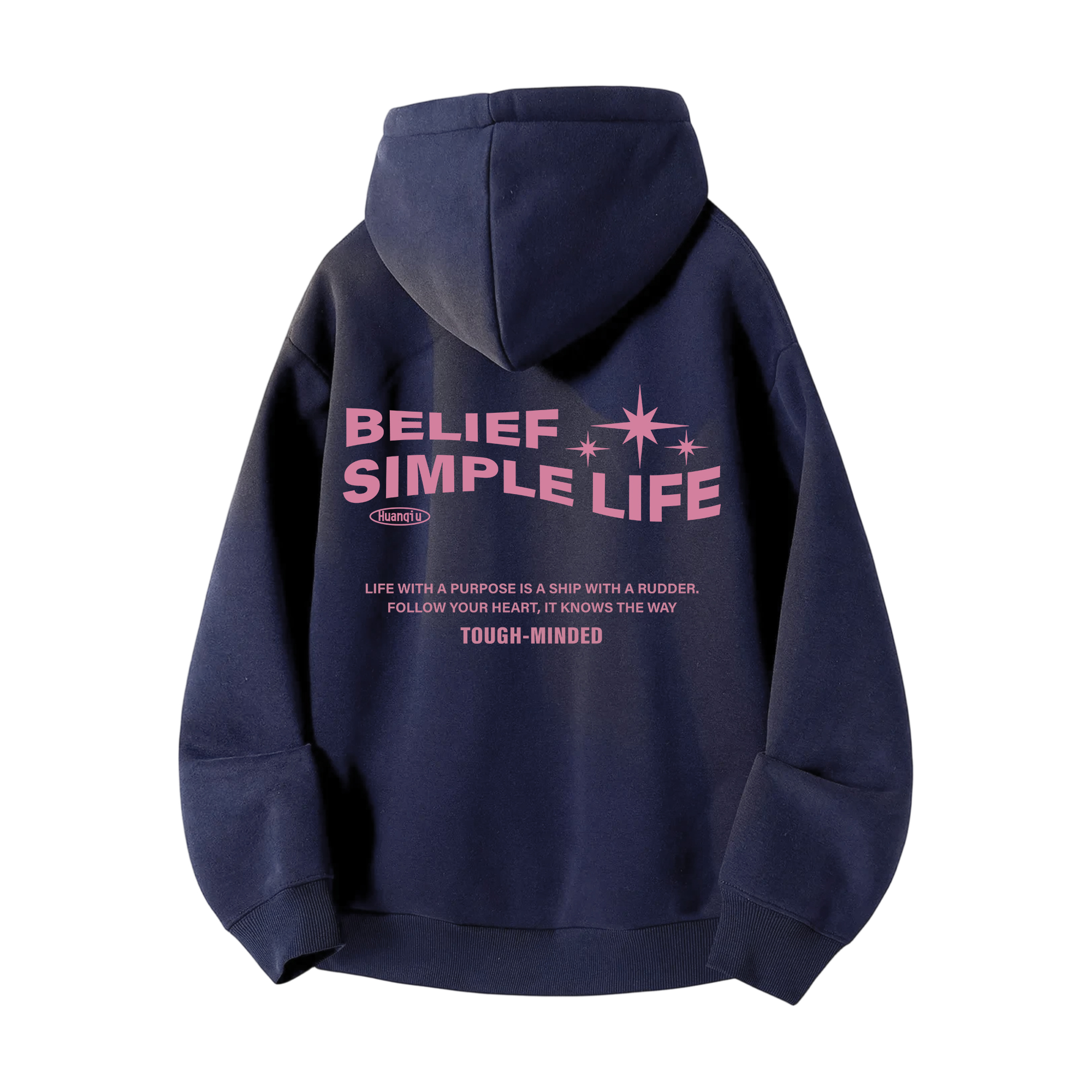 

Толстовка Unisex Hooded Thickened Heavyweight HUANQIU, темно-синий-розовый-without hood rope (fleece-lined)