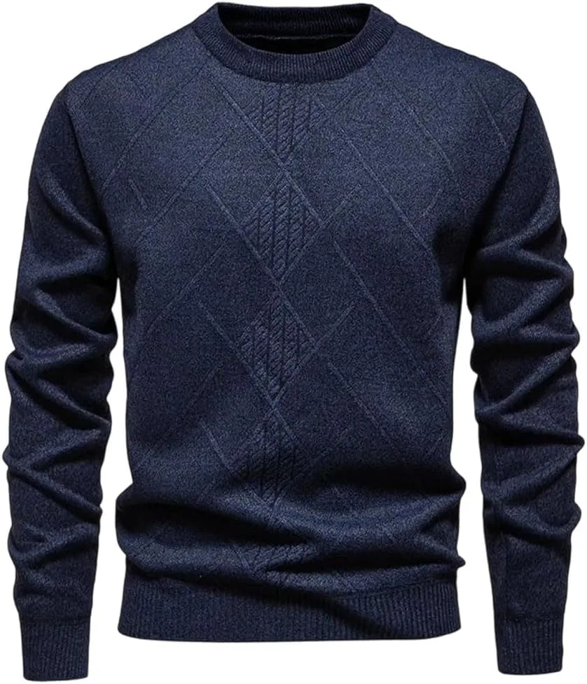 Мужской вязаный свитер зимний однотонный приталенный утепленный повседневный топ с длинными рукавами Generic, синий