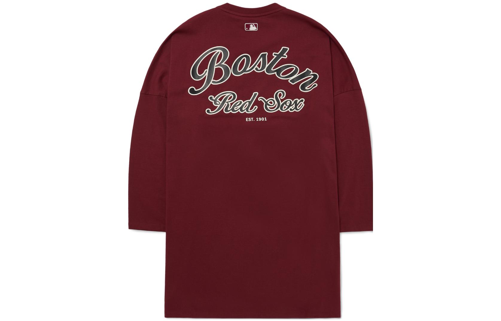 

Футболка с рукавом реглан женская бордовая MLB