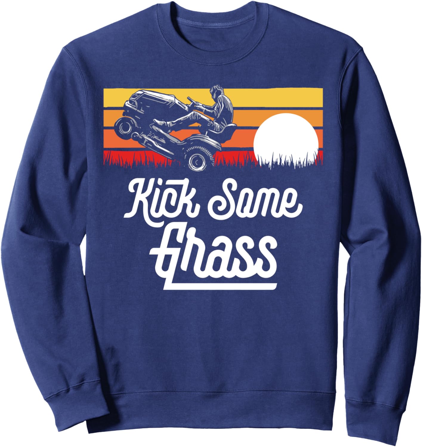 

Забавная винтажная толстовка 80-х годов Kick Some Grass Riding Lawn Mower Wheelie Giant Step Landscaping Threads, темно-синий