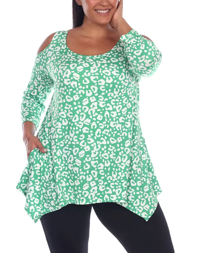 

Туника с открытыми плечами в леопардовом принте plus size White Mark, мультиколор