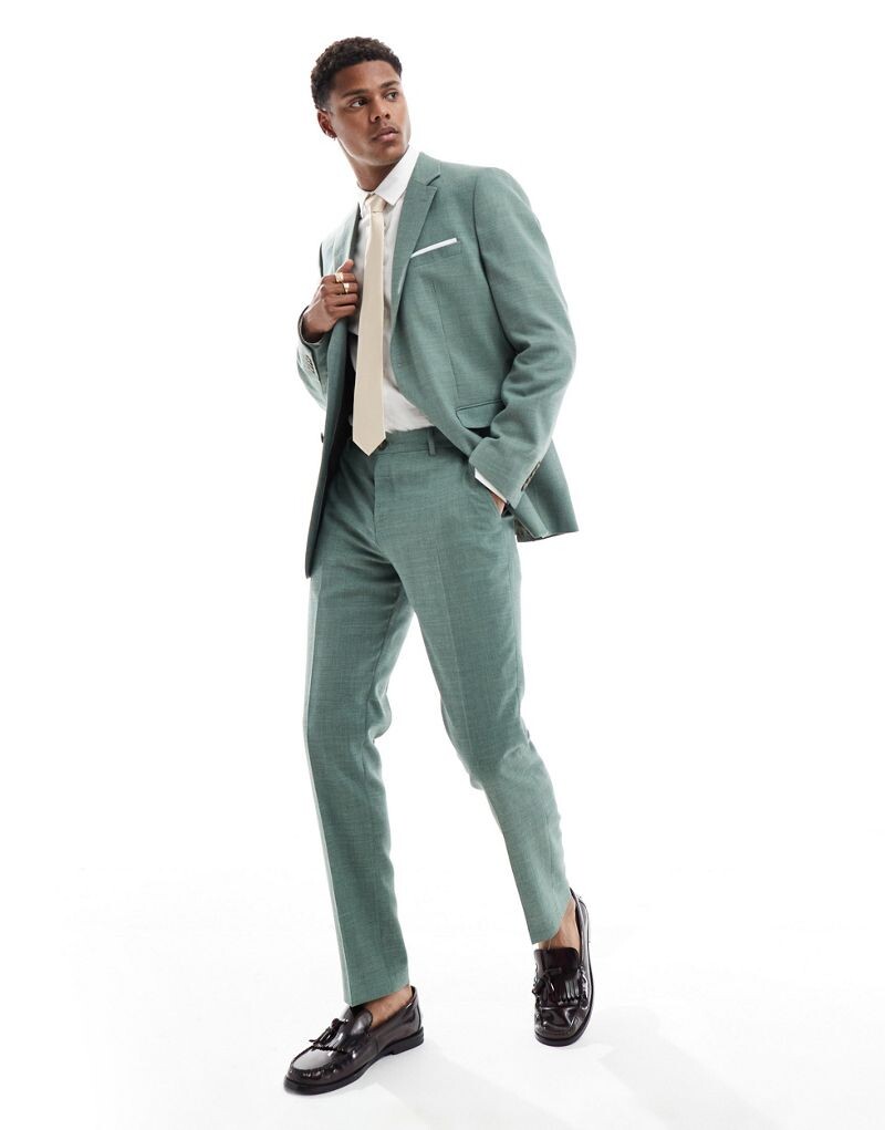 

Selected Homme – зеленые костюмные брюки узкого кроя из смесового льна
